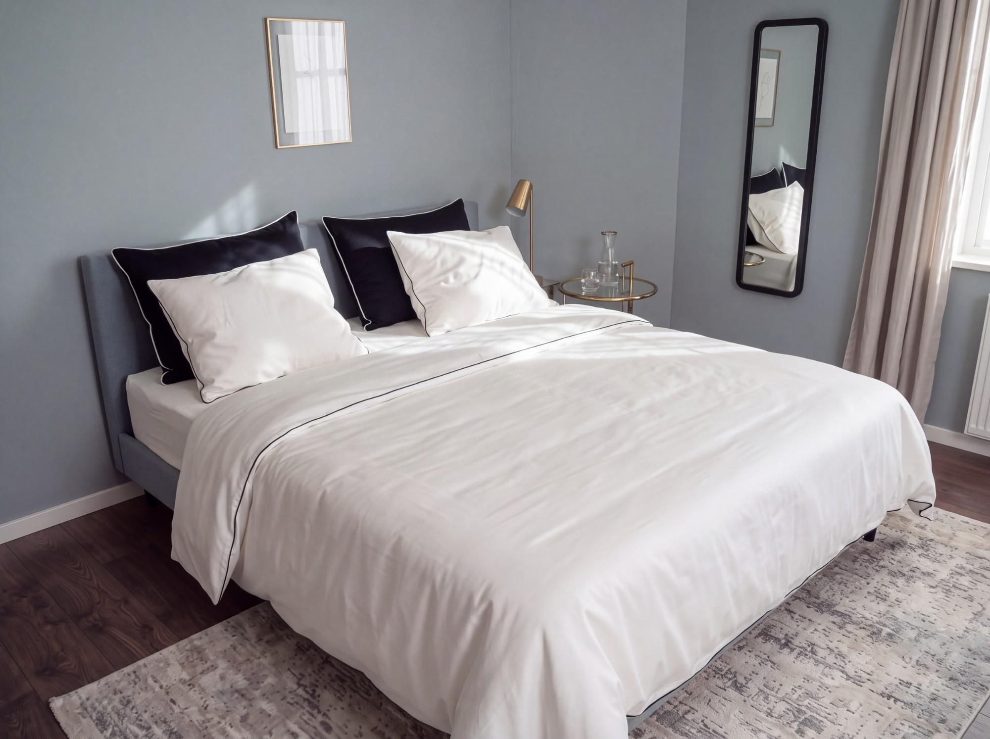 White with black piping bedding set
