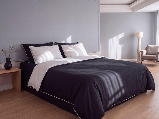 Black and white with white piping bedding set