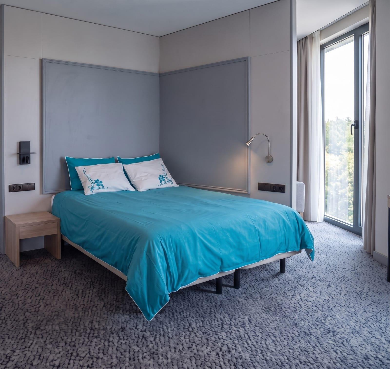 Turquoise with white piping and embroidery bedding set